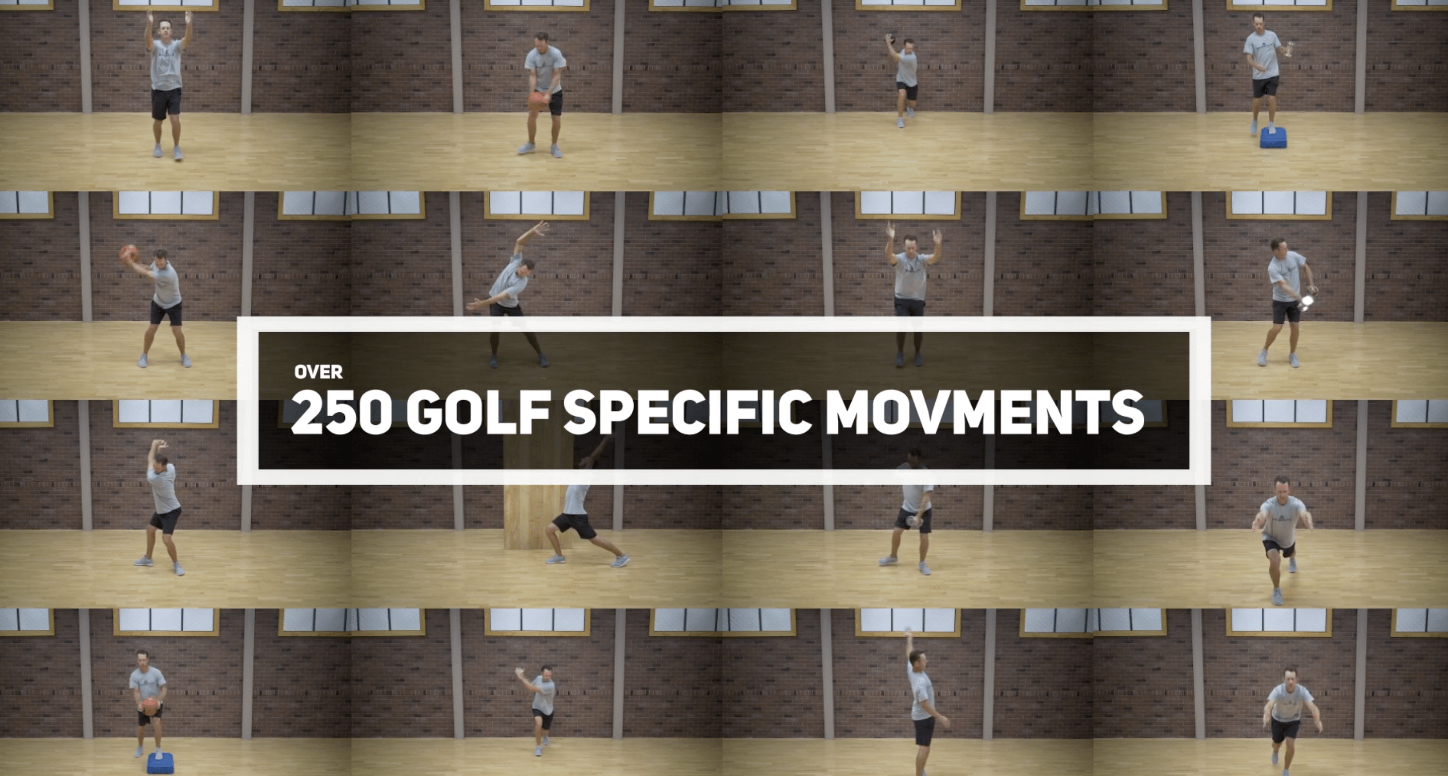 Functional Golf Systems collage. The text says "Over 250 Golf Specific movements."