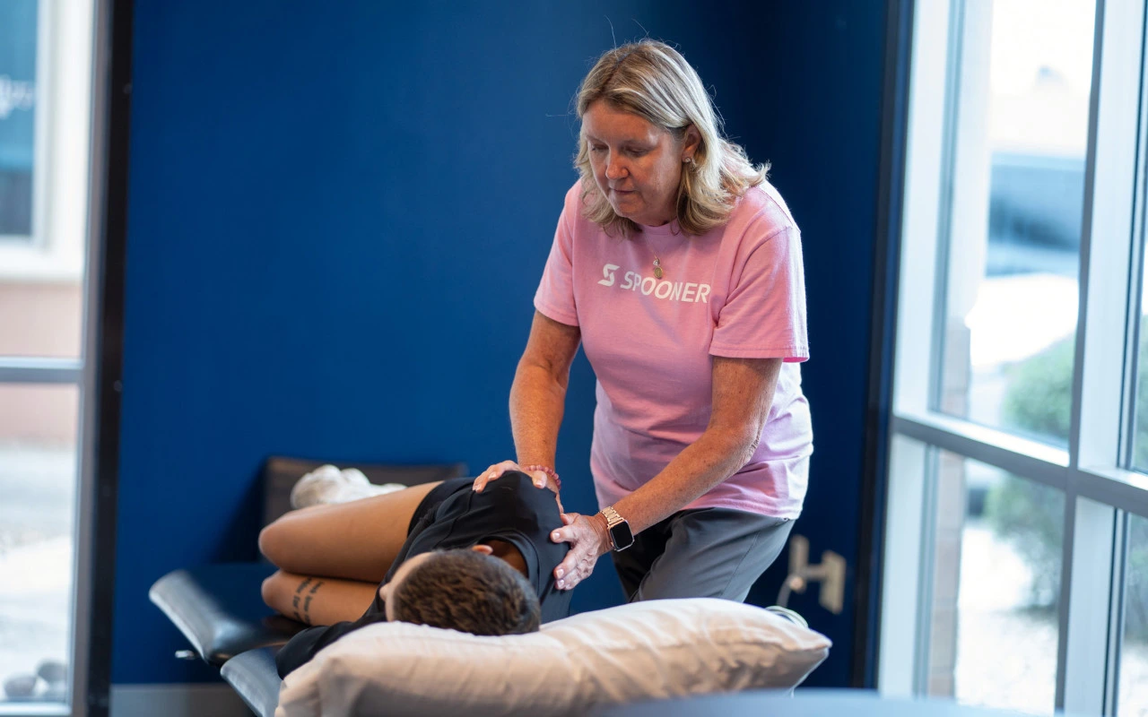 Julie Kresl working on a breast cancer patient.