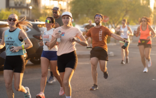 A group of people running in a marathon.