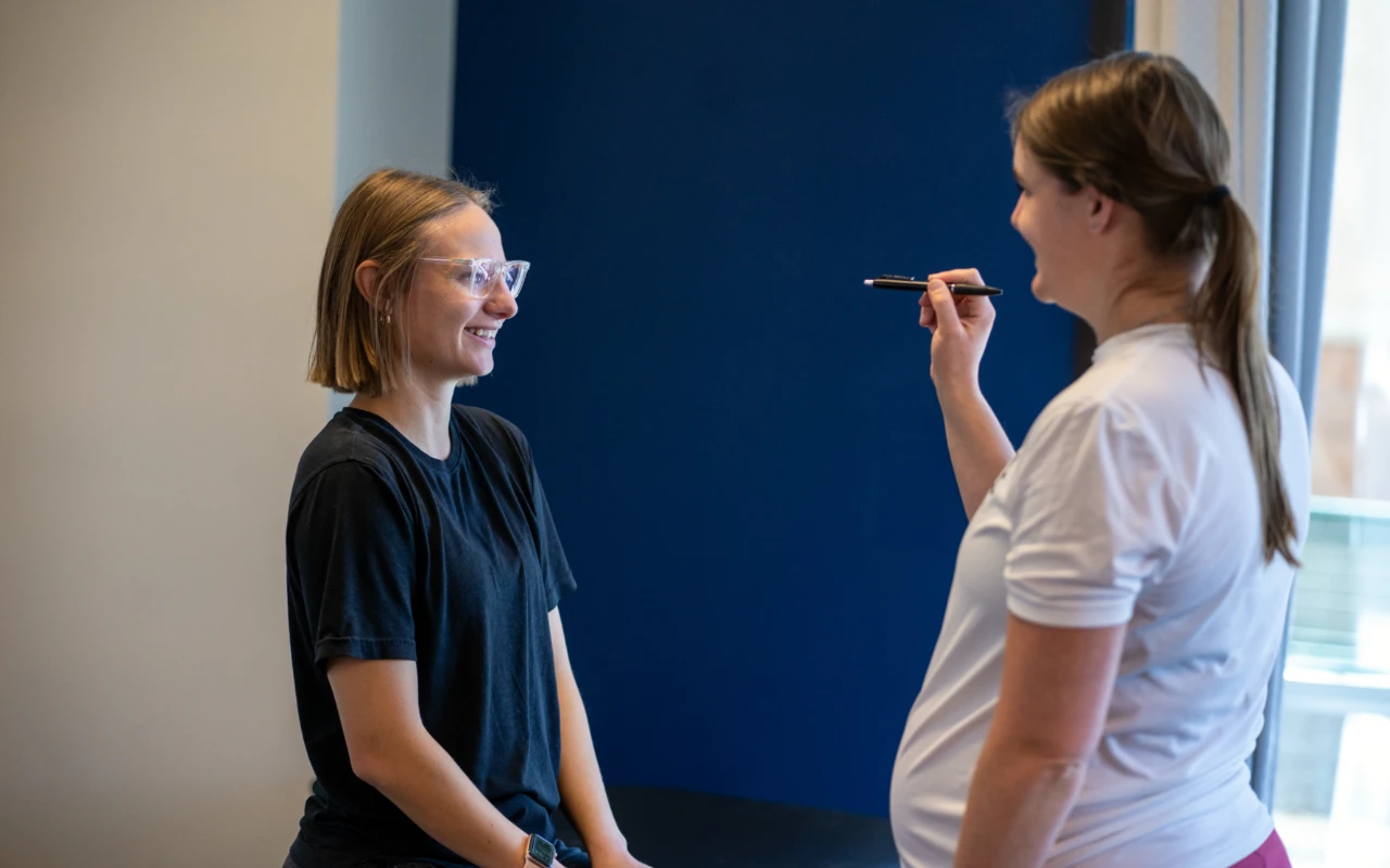 A patient receiving vestibular testing.