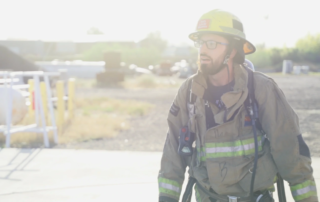 A firefighter on a training course.