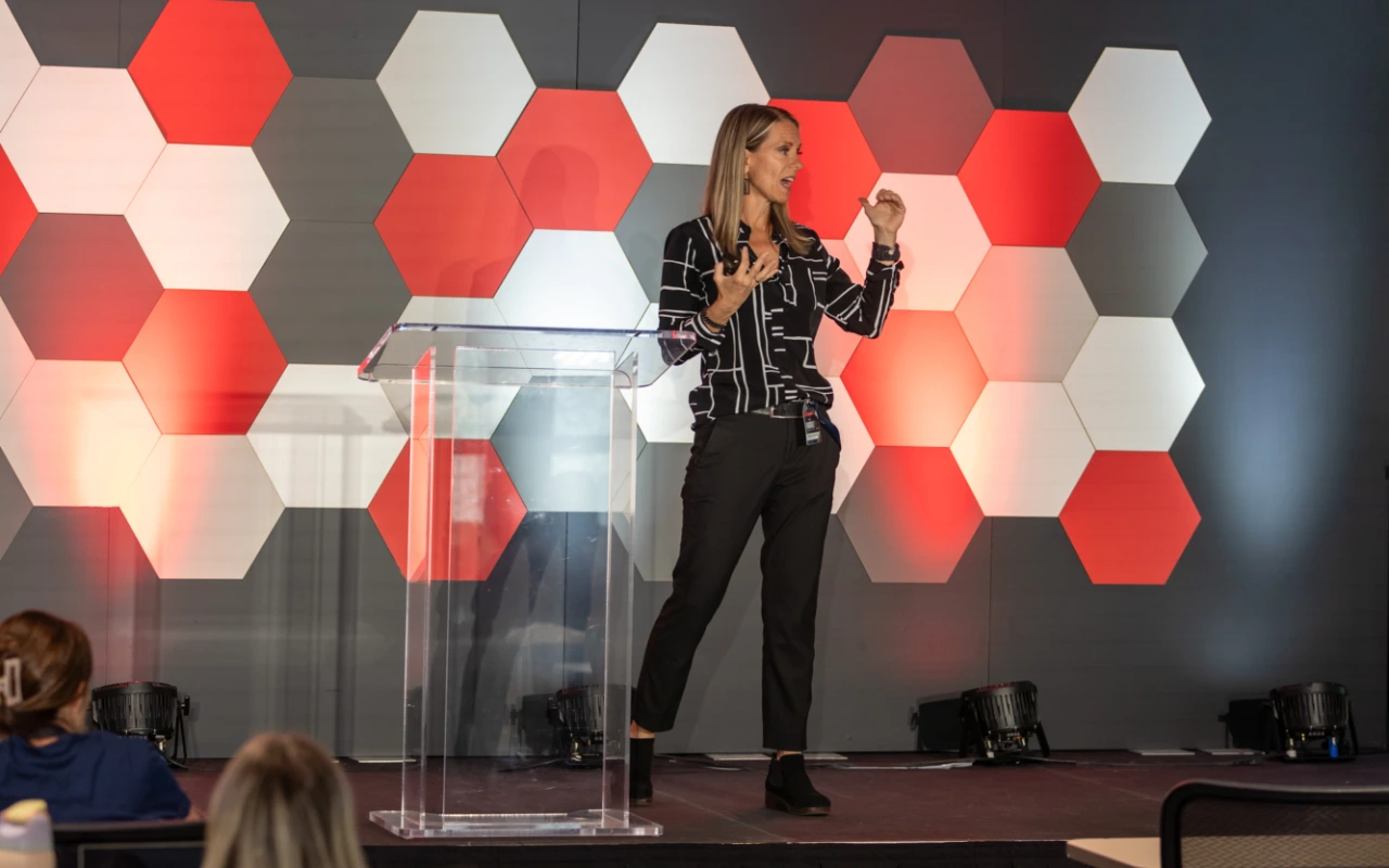 Veronika Campbell speaking at the Huddle.