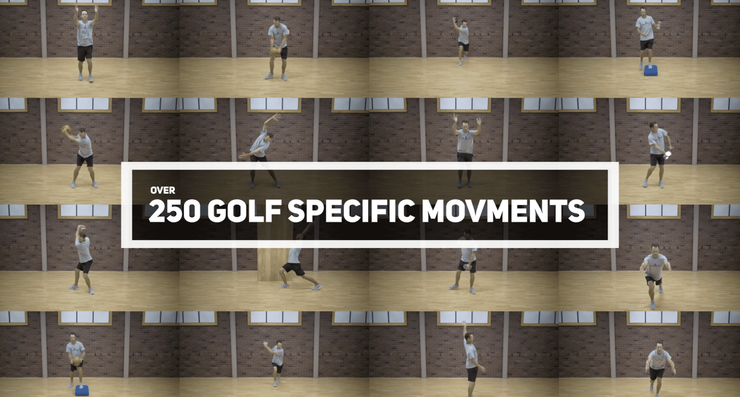 Functional Golf Systems collage. The text says "Over 250 Golf Specific movements."