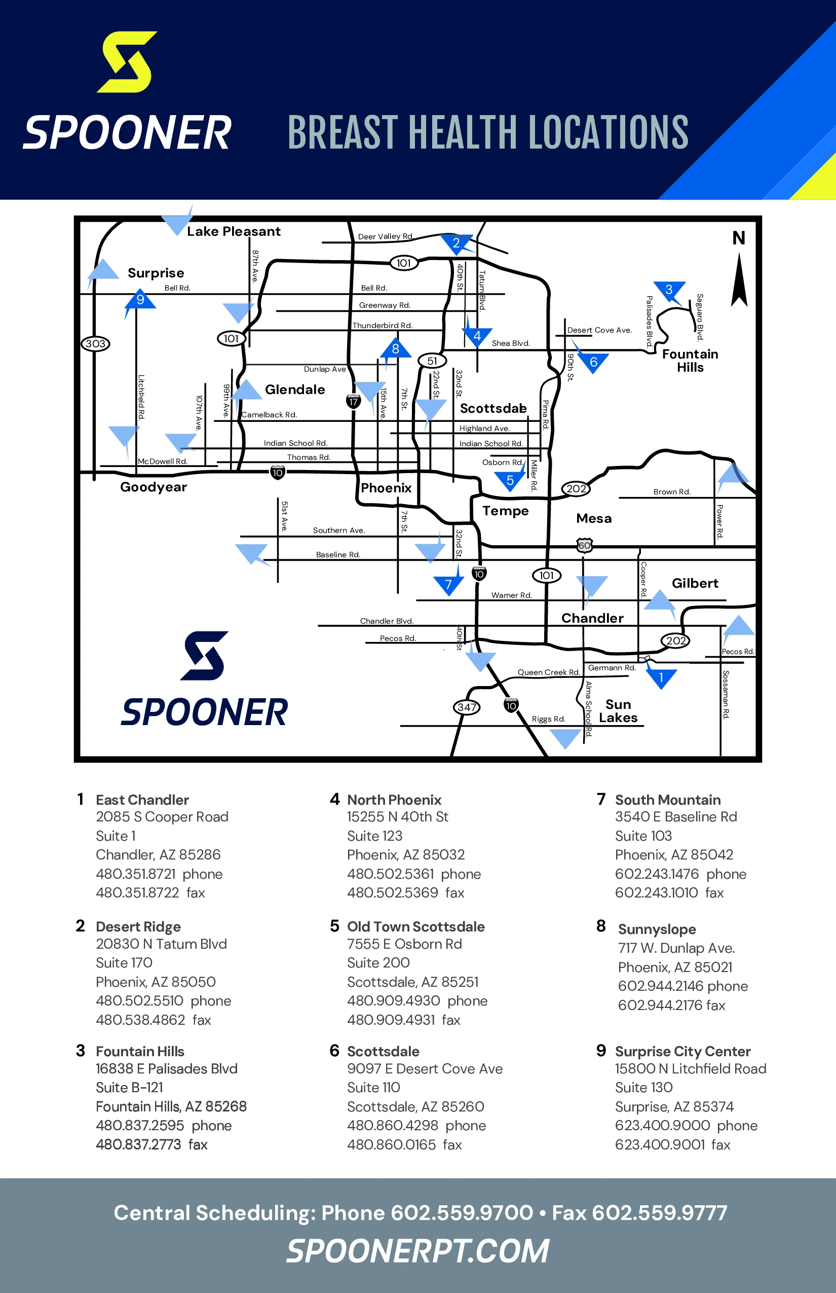 Spooner Breast Health locations map.