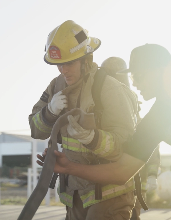 D2E_Fire A firefighter in training.