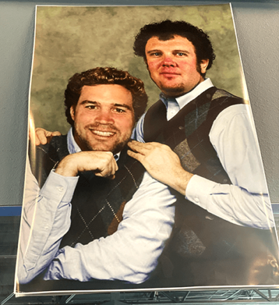 step brothers poster gifted to Nick Thomas with his and his patient's faces